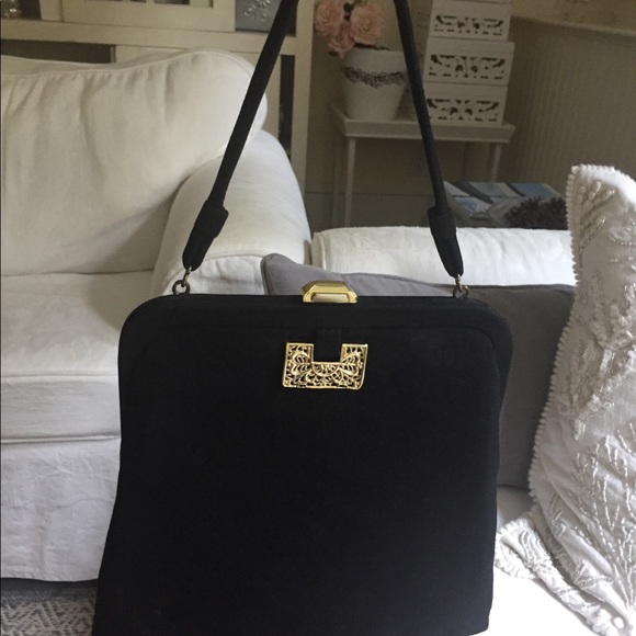 Pretty VINTAGE BLACK FABRIC Wedding/evening bag - Picture 9 of 10